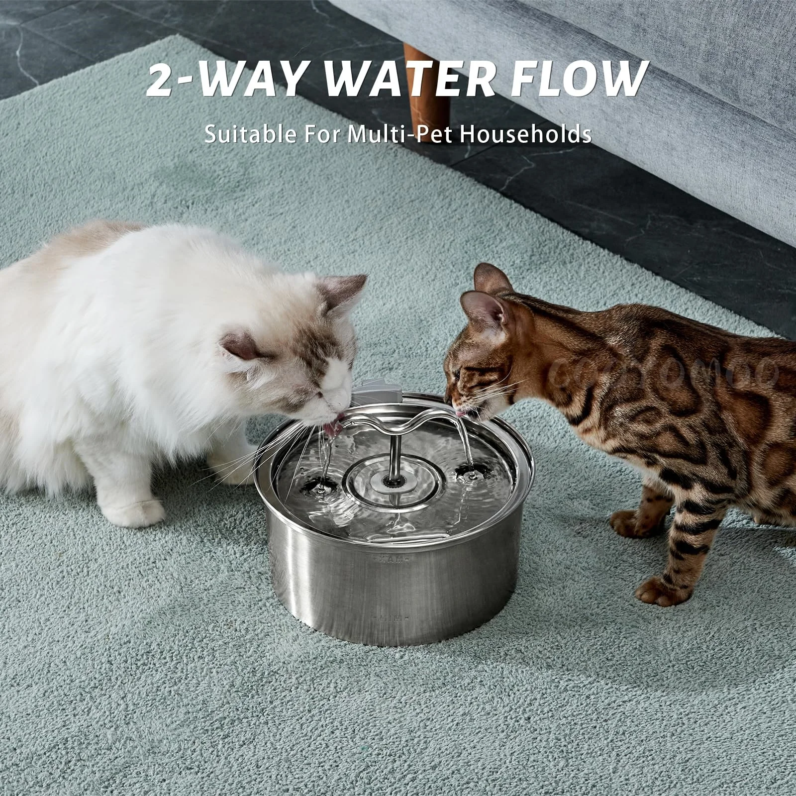 Fontaine à eau pour chat 3.2L'Acier inoxydable Distributeur d'eau pour animaux de compagnie Filtres automatiques Pompe silencieuse Abreuvoir pour chien pour plusieurs animaux de compagnie