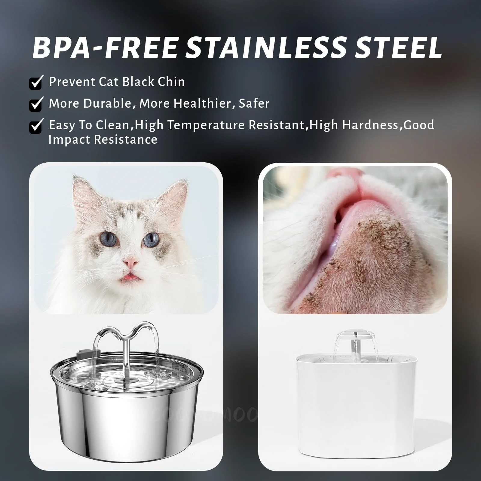 Cat Water Fountain 3.2L'Stainless Steel Pet Water Dispenser Automatic Filters Quiet Pump Dog Drinking Fountain for Multiple Pets