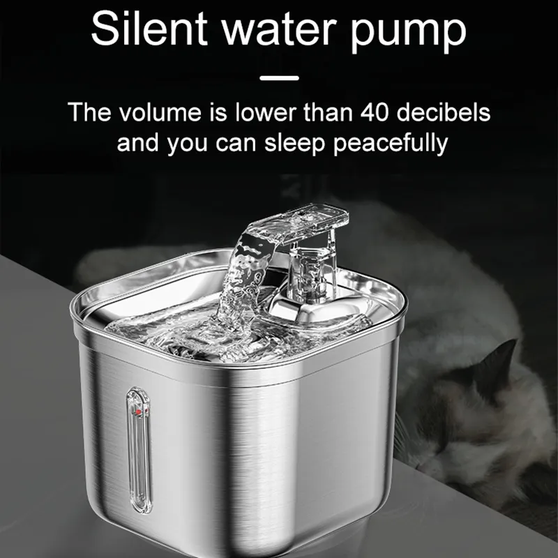 Fuente de Acero Inoxidable con Marca de Agua Dispensador Automático de Agua para Gatos Filtro Sensor Gato Mascota Bomba Ultra Silenciosa Fuente de Agua