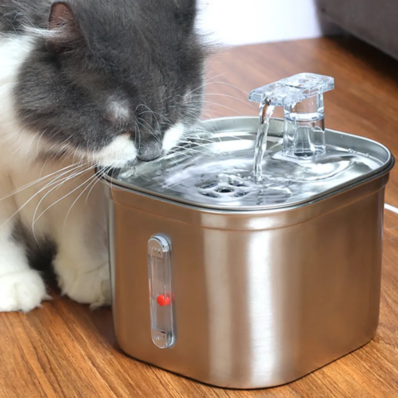 Roestvrijstalen Kattenfontein met Watermerk Automatische Katten Waterdispenser Sensor Filter Huisdier Kat Ultrastille Pomp Water Foutain