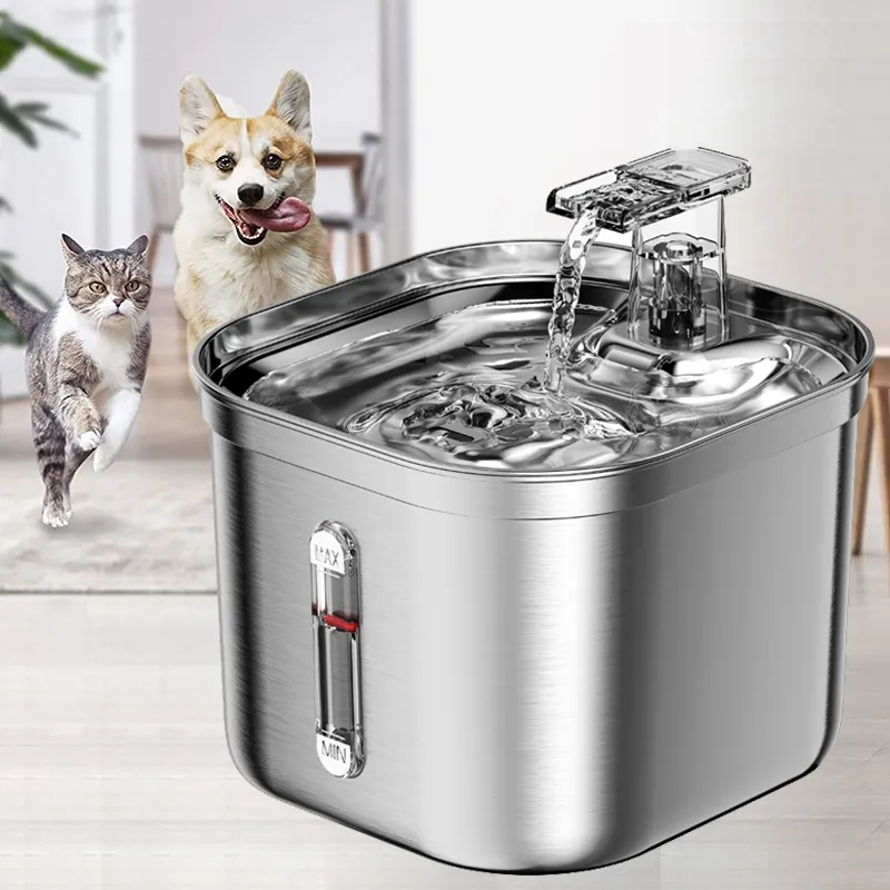 Stainless Steel Cat Fountain With Water Mark Automatic Cats Water Dispenser Sensor Filter Pet Cat Ultra Quiet Pump Water Foutain