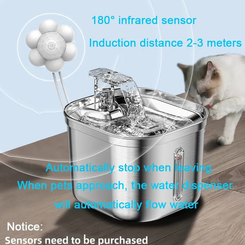 Fuente de Acero Inoxidable con Marca de Agua Dispensador Automático de Agua para Gatos Filtro Sensor Gato Mascota Bomba Ultra Silenciosa Fuente de Agua