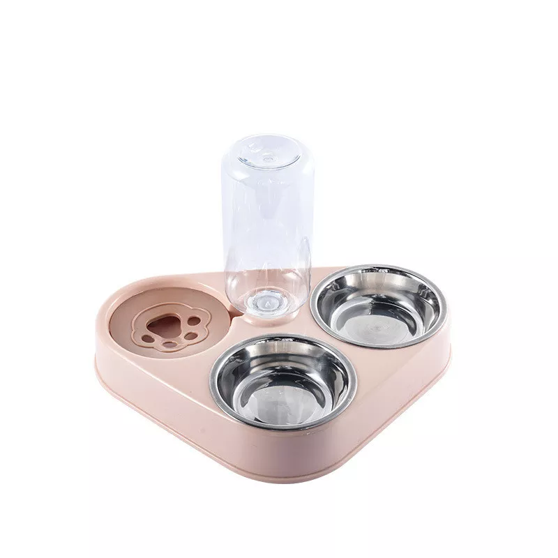 3In1 Pet Hond Kat Voedsel Kom met Fles Automatisch Drinken Feeder Fontein Draagbare Duurzame Roestvrij Staal 3 Kommen Pet Supplies