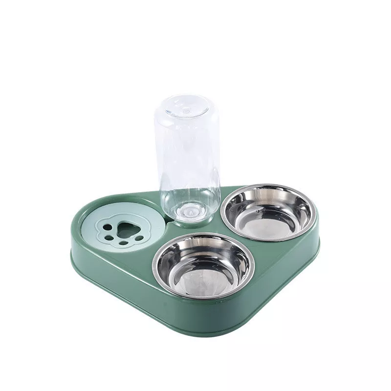 3In1 Pet Hond Kat Voedsel Kom met Fles Automatisch Drinken Feeder Fontein Draagbare Duurzame Roestvrij Staal 3 Kommen Pet Supplies