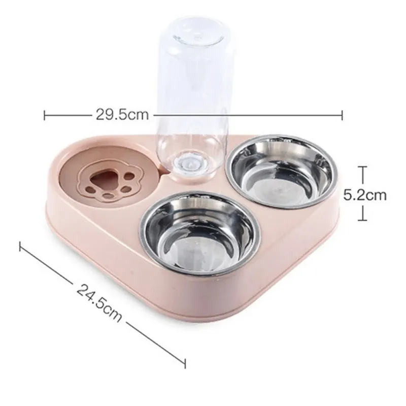 3In1 Haustier Hund Katze Essen Schüssel mit Flasche Automatisch Trinken Feeder Brunnen Tragbar Haltbar Edelstahl 3 Schalen Haustierzubehör