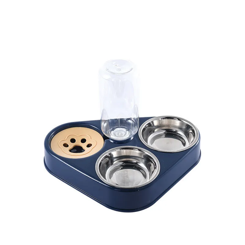 3In1 Pet Hond Kat Voedsel Kom met Fles Automatisch Drinken Feeder Fontein Draagbare Duurzame Roestvrij Staal 3 Kommen Pet Supplies