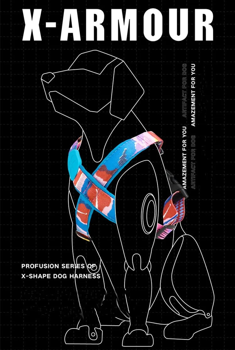 Hidream Colorful Durable Dogs X-shaped Chest Strap Leash Set Suit Design for Small Medium Large Dogs