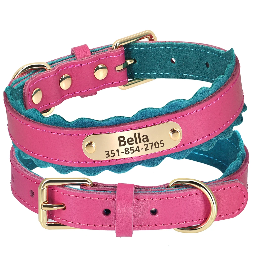 Custom Dog Collar Soft PU Leather Dog Collars Free Personalized Pet Padded Collar Fashion for Small Medium Large Dogs Outdoor