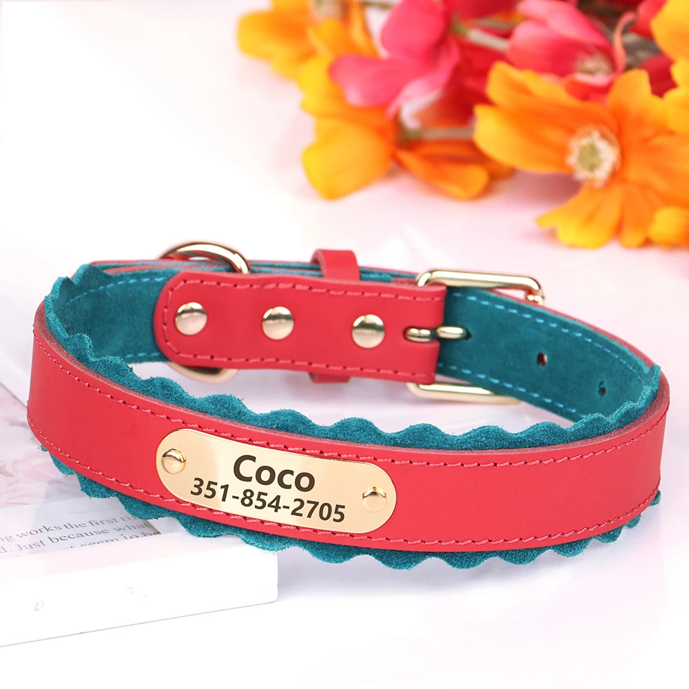 Custom Dog Collar Soft PU Leather Dog Collars Free Personalized Pet Padded Collar Fashion for Small Medium Large Dogs Outdoor