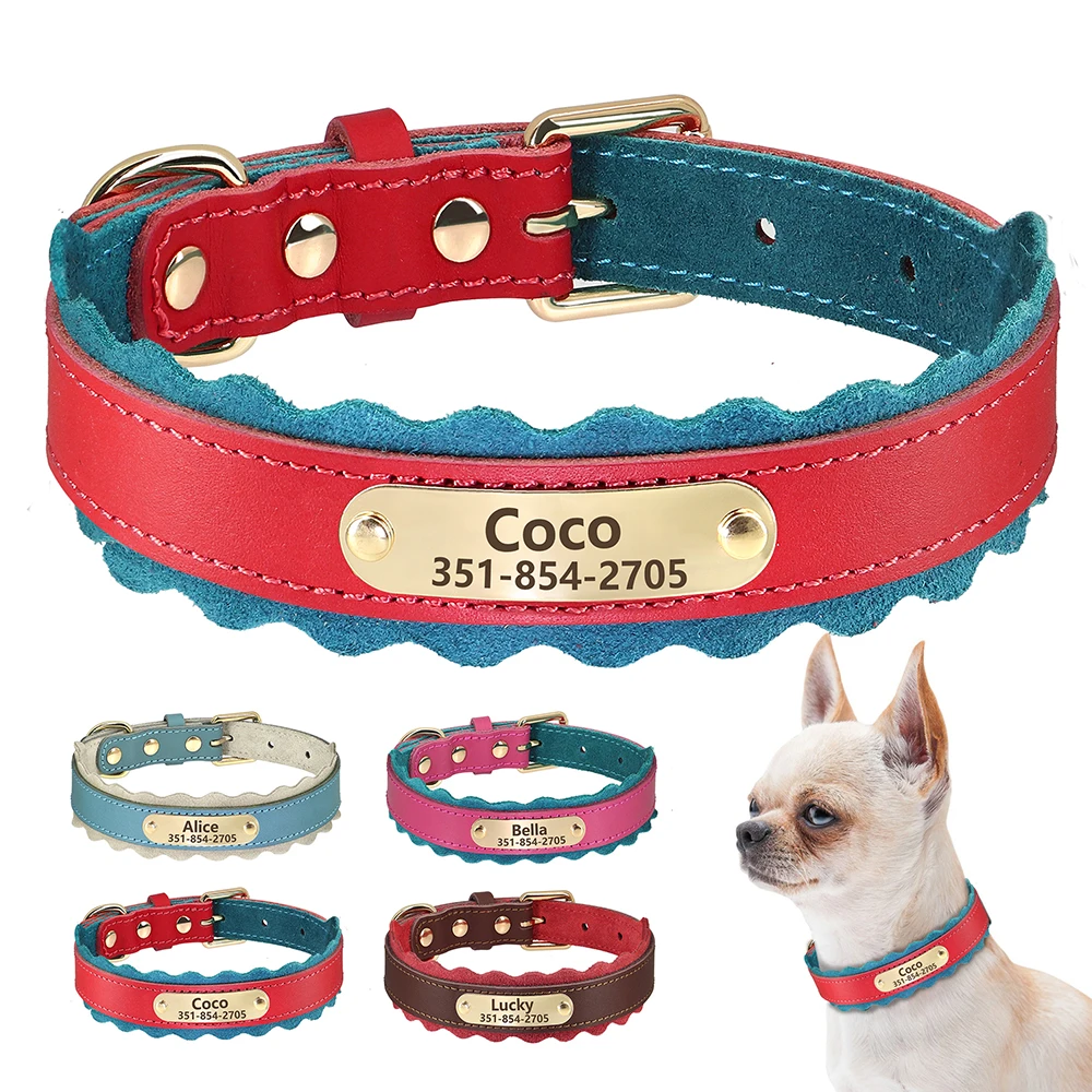 Custom hondenhalsband zacht PU lederen hondenhalsbanden gratis gepersonaliseerde huisdier gewatteerde halsband mode voor kleine medium grote honden buiten