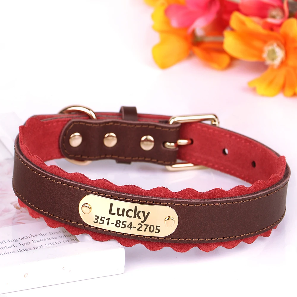 Custom Dog Collar Soft PU Leather Dog Collars Free Personalized Pet Padded Collar Fashion for Small Medium Large Dogs Outdoor