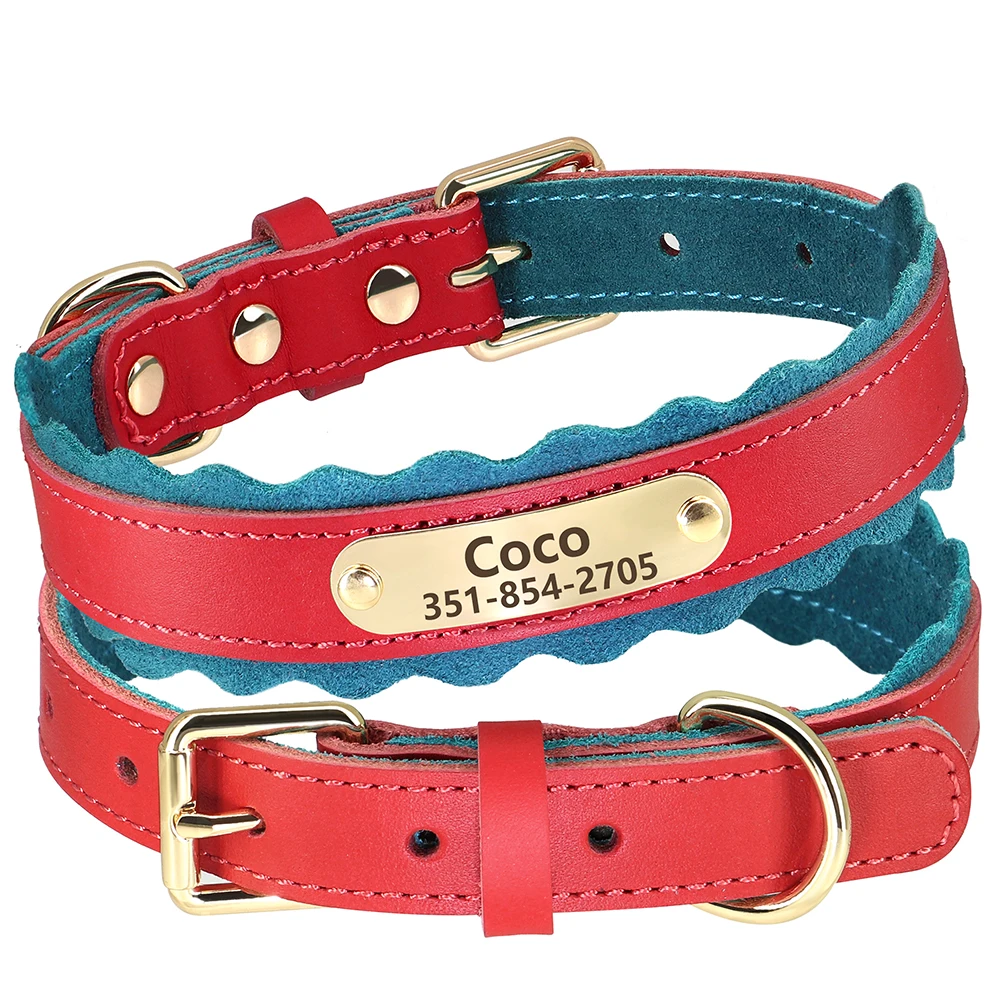 Custom Dog Collar Soft PU Leather Dog Collars Free Personalized Pet Padded Collar Fashion for Small Medium Large Dogs Outdoor