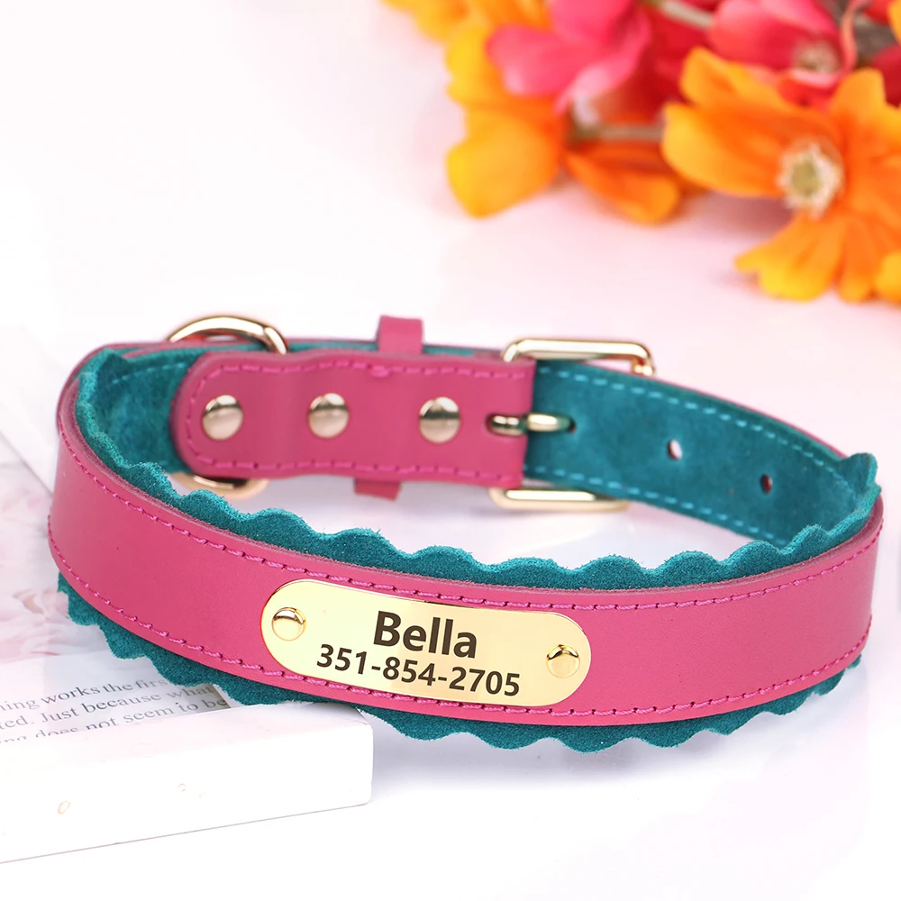 Custom Dog Collar Soft PU Leather Dog Collars Free Personalized Pet Padded Collar Fashion for Small Medium Large Dogs Outdoor