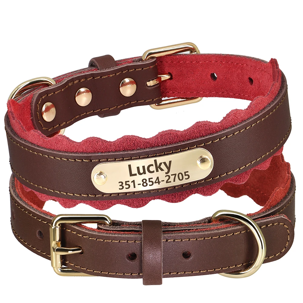 Custom Dog Collar Soft PU Leather Dog Collars Free Personalized Pet Padded Collar Fashion for Small Medium Large Dogs Outdoor