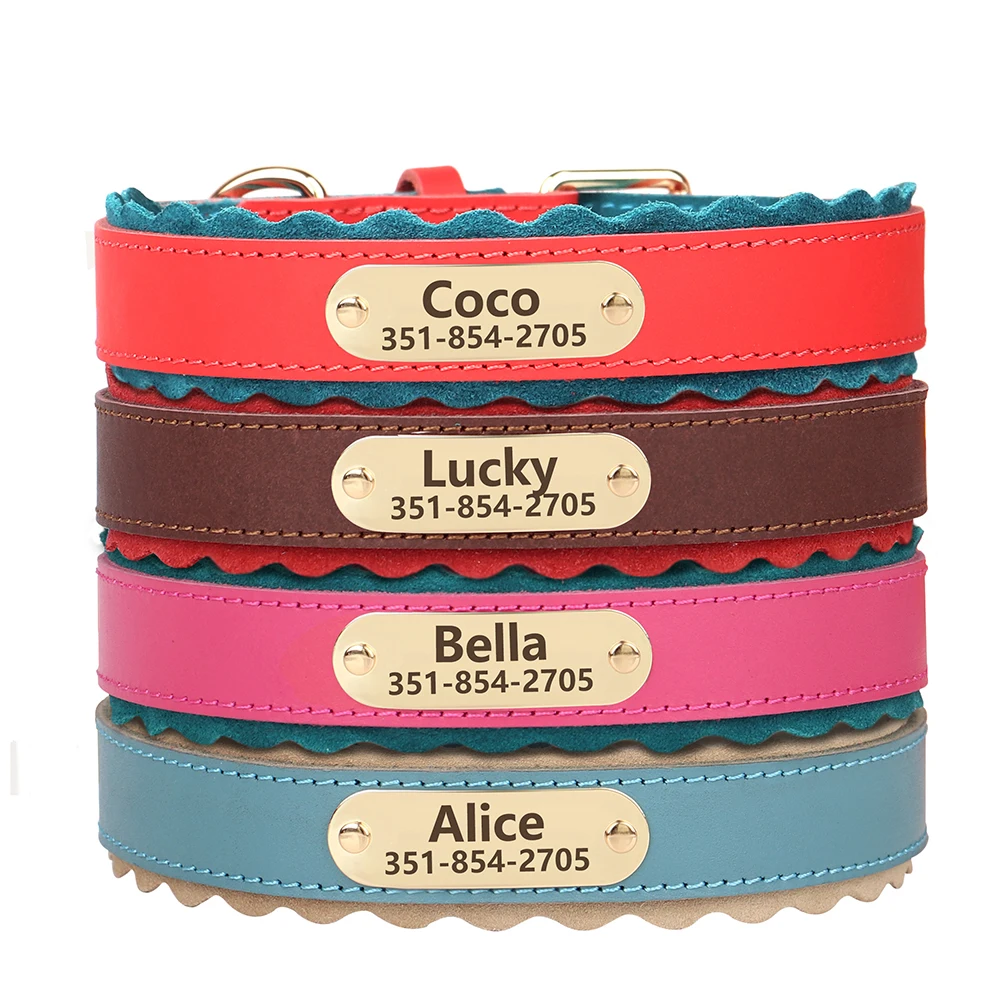 Custom Dog Collar Soft PU Leather Dog Collars Free Personalized Pet Padded Collar Fashion for Small Medium Large Dogs Outdoor