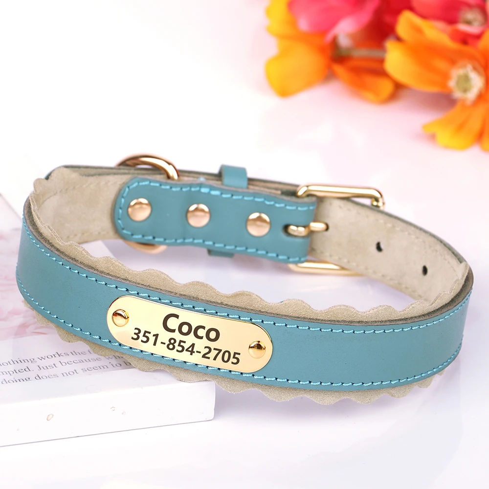 Custom Dog Collar Soft PU Leather Dog Collars Free Personalized Pet Padded Collar Fashion for Small Medium Large Dogs Outdoor