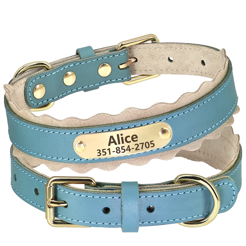 Custom Dog Collar Soft PU Leather Dog Collars Free Personalized Pet Padded Collar Fashion for Small Medium Large Dogs Outdoor