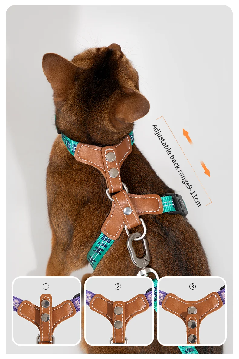 Harnais pour chat Ensemble de bretelles Confortable Reflective I-font Structure Anti-Break Adjustable Cat Leash