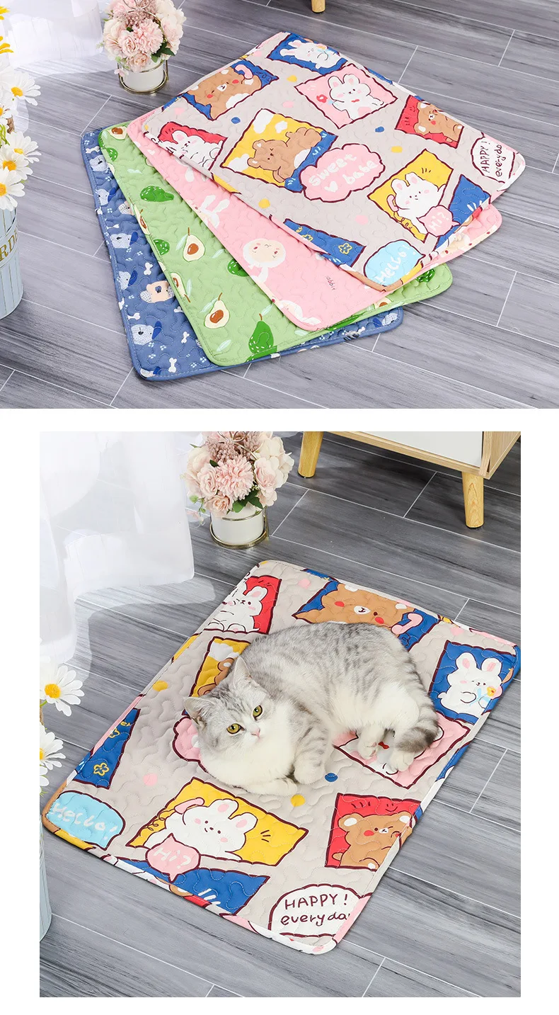 Dog Color Striped Sleeping Pad Indoor Small Dog Cute Square Cat Sleeping Pad Breathable Multi-size All Seasons